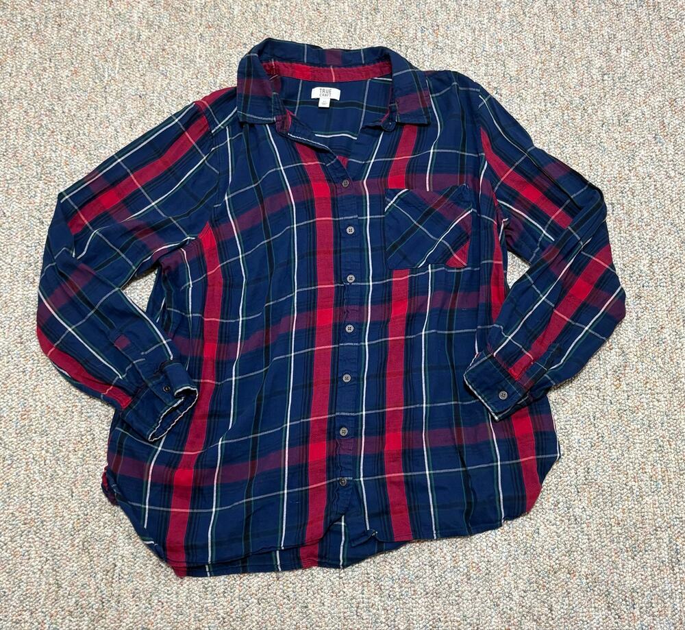 True Craft Women’s XXL Red White & Blue Check Collared Sleeve Button-Up Shirt